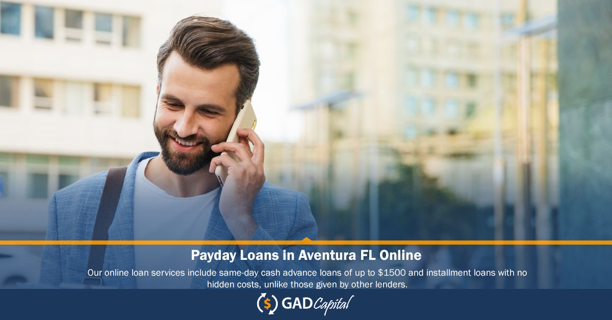 business man talking on the mobile phone about payday loans in Aventura FL